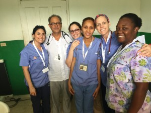Working Together: Nurse Martha Renteria, Dr. Steve Margulis, Nurse Chava Pollak, In-Country Medical Director Dr. Dieula Toussaint, Dr. Carol Ann Killian, and In-Country Nurse Youseline  Pierre-Louis