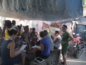 Dr. Mary Ann listening in as HUFH volunteer Jenn leads a focus group in Shada